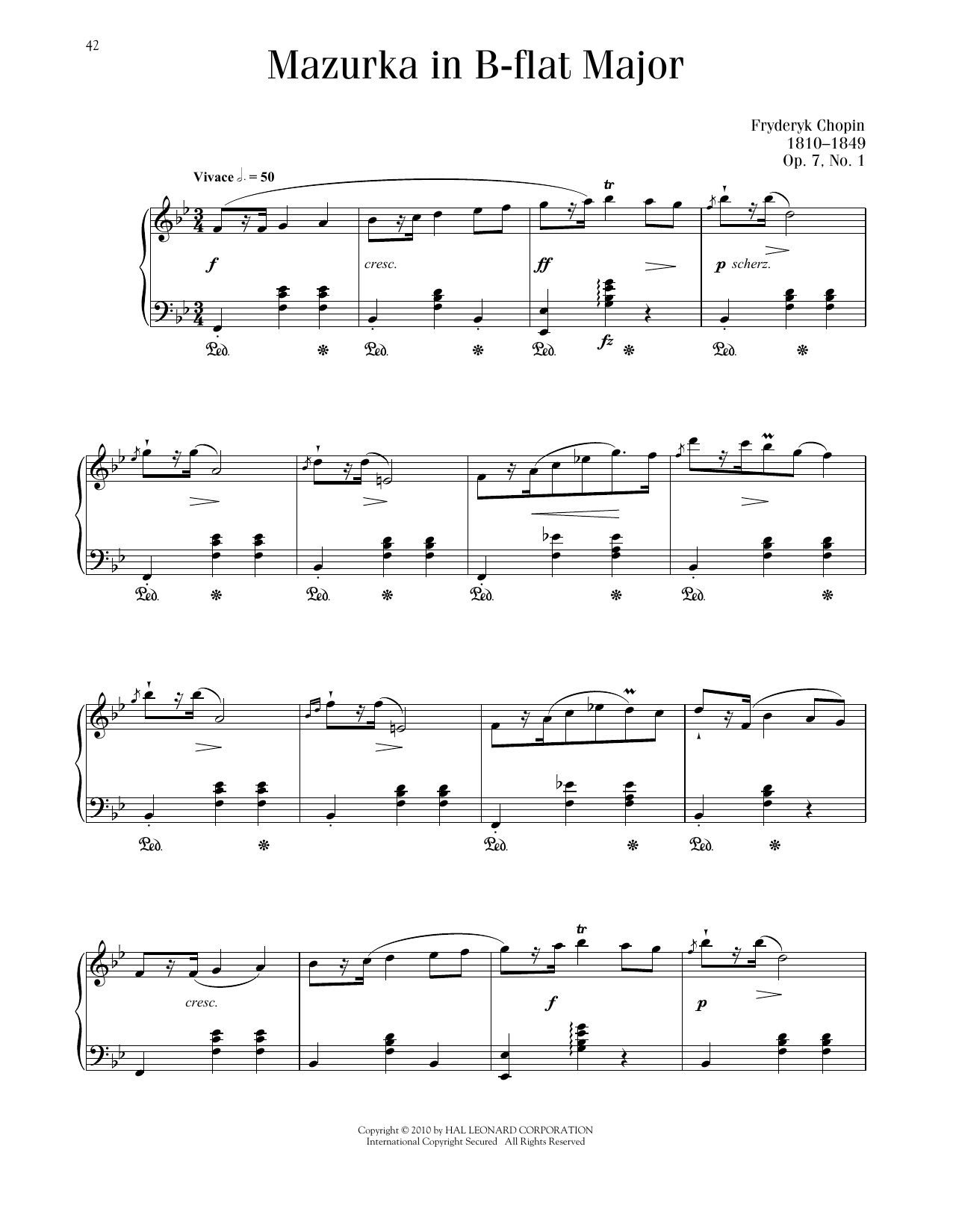 Frédéric Chopin Mazurka In B-Flat Major, Op. 7, No. 1 sheet music notes printable PDF score