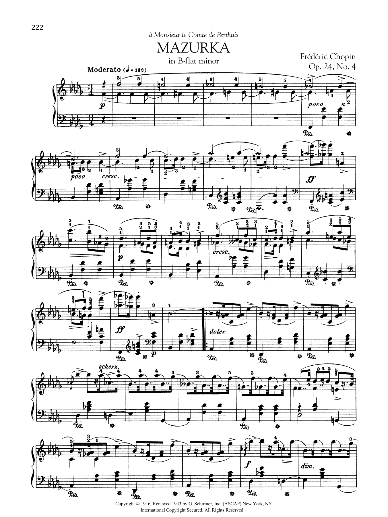 Download Frederic Chopin Mazurka in B-flat minor, Op. 24, No. 4 Sheet Music