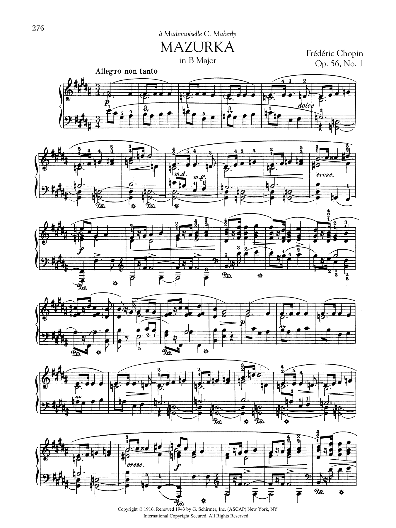 Download Frederic Chopin Mazurka in B Major, Op. 56, No. 1 Sheet Music