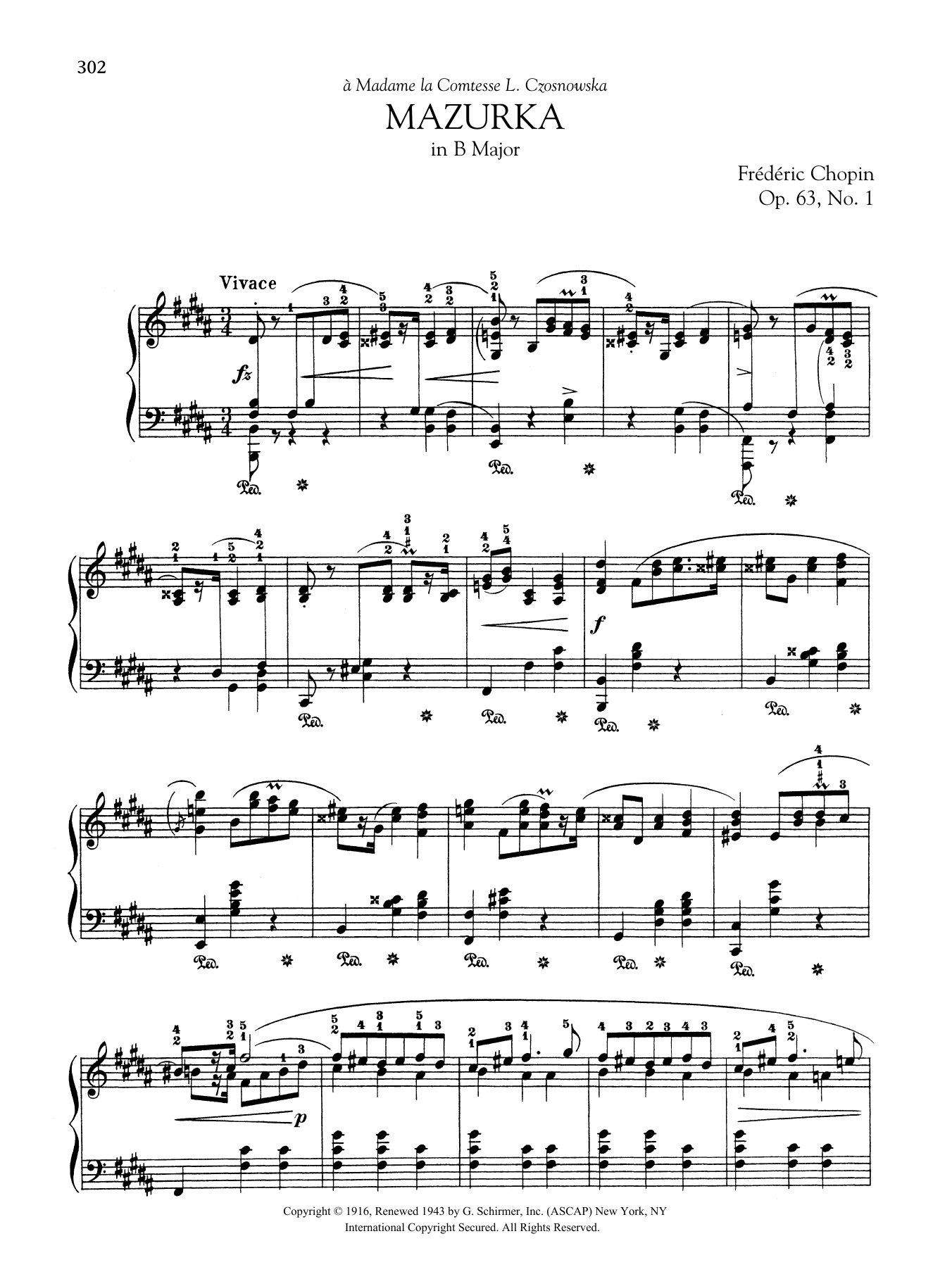Download Frederic Chopin Mazurka in B Major, Op. 63, No. 1 Sheet Music