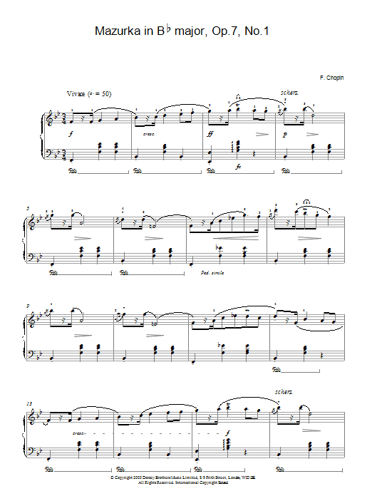 Download Frederic Chopin Mazurka in B Flat major Op.7 No.1 Sheet Music