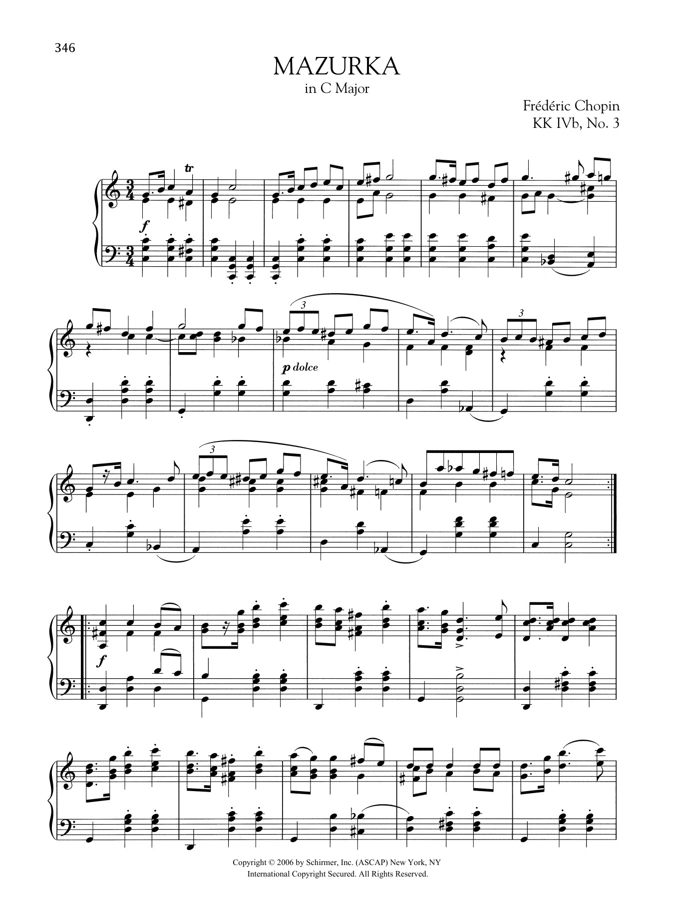 Download Frederic Chopin Mazurka in C Major, KK. IVb, No. 3 Sheet Music