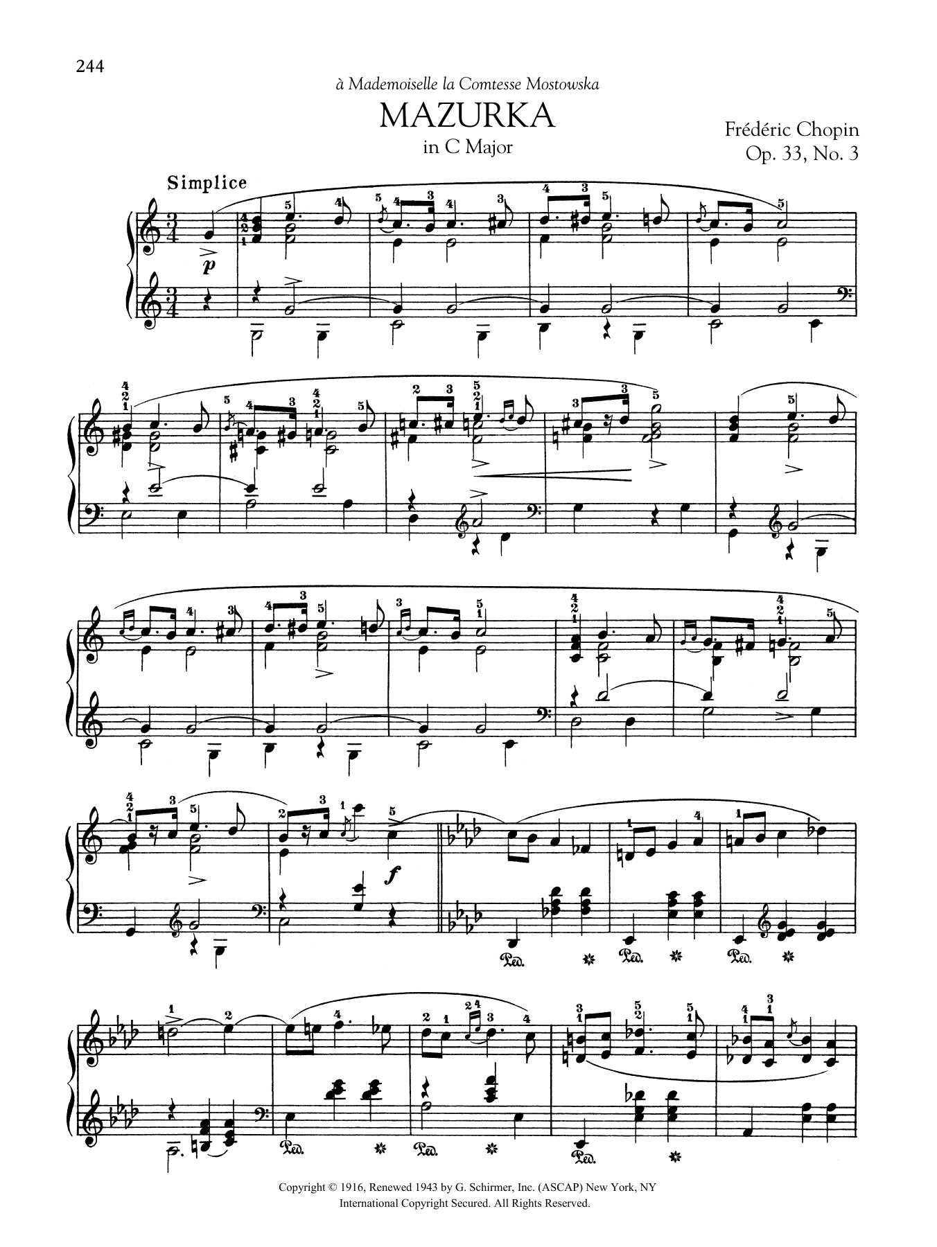 Download Frederic Chopin Mazurka in C Major, Op. 33, No. 3 Sheet Music