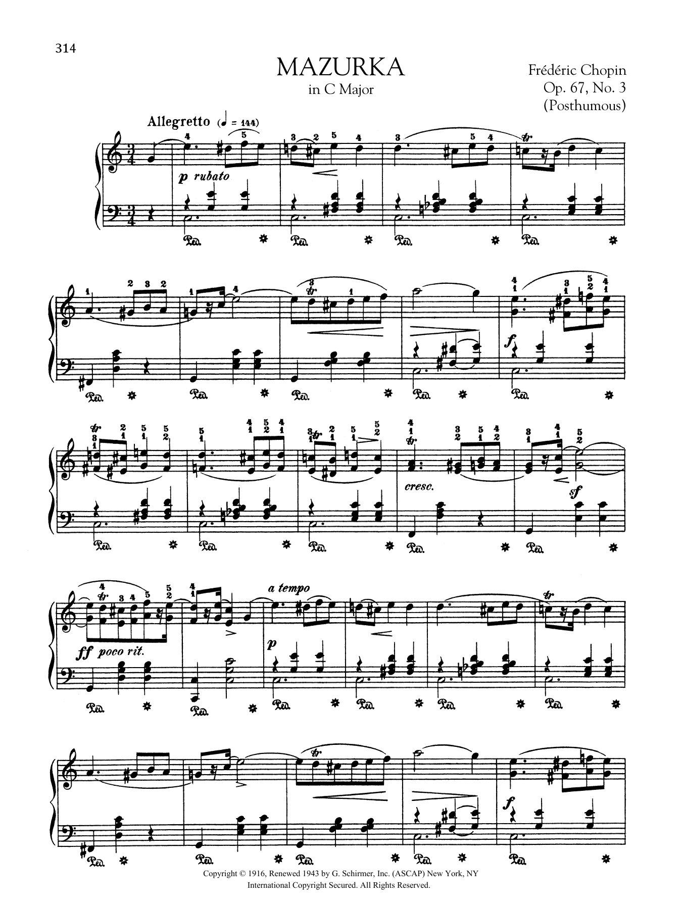 Download Frederic Chopin Mazurka in C Major, Op. 67, No. 3 (Post Sheet Music