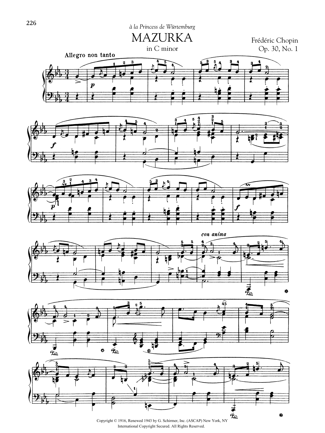 Download Frederic Chopin Mazurka in C minor, Op. 30, No. 1 Sheet Music