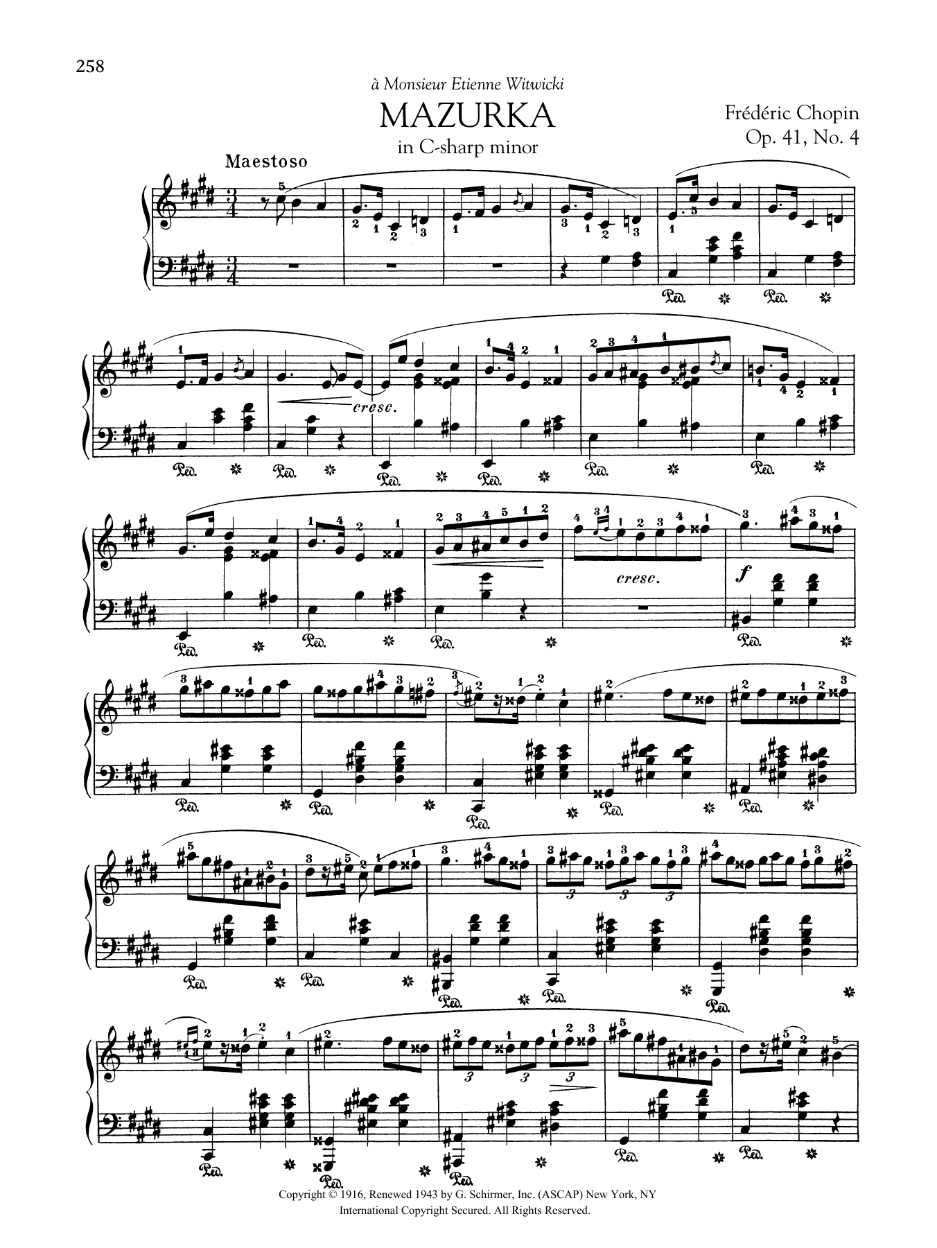 Download Frederic Chopin Mazurka in C-sharp minor, Op. 41, No. 4 Sheet Music