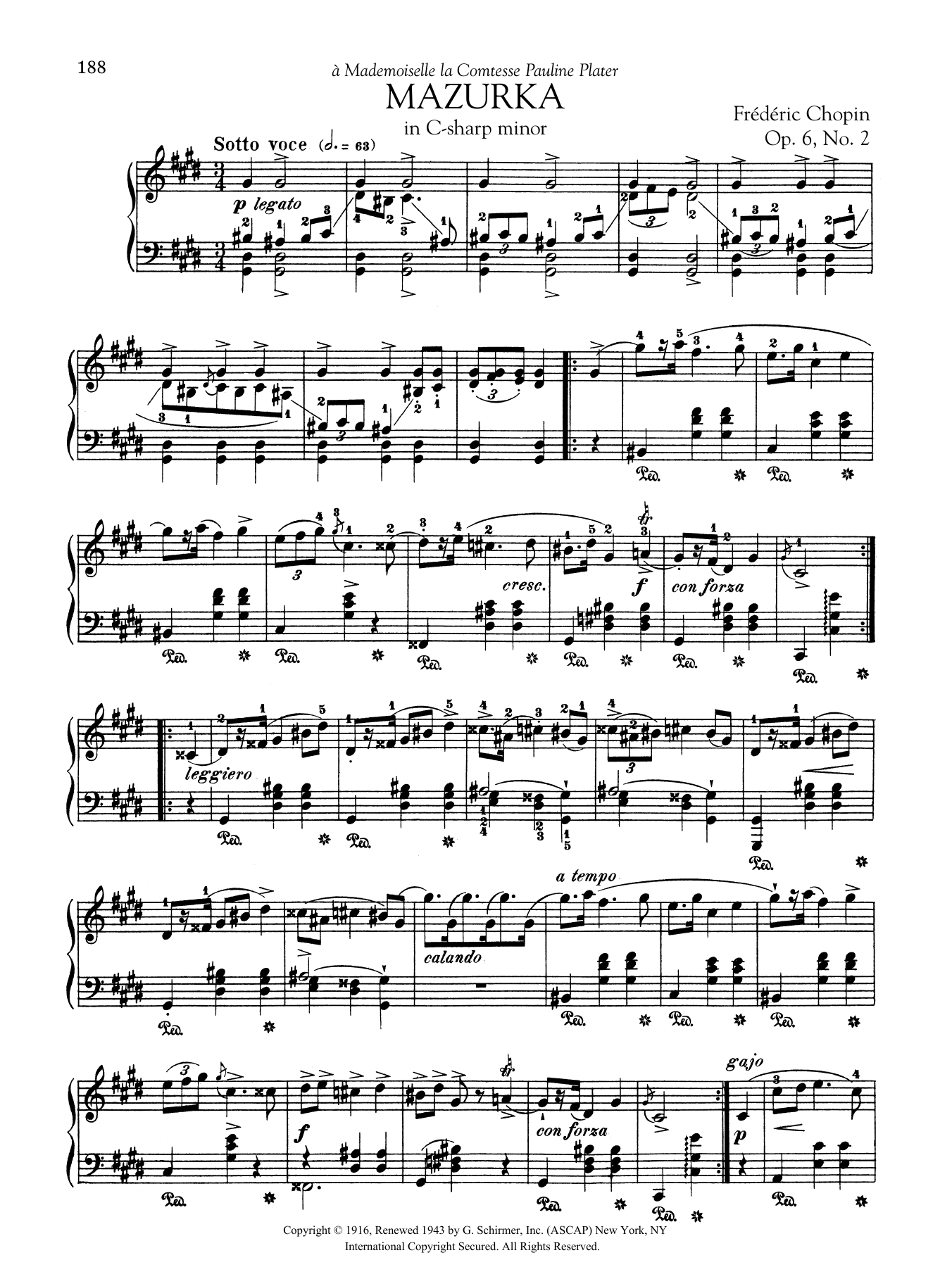 Download Frederic Chopin Mazurka in C-sharp minor, Op. 6, No. 2 Sheet Music