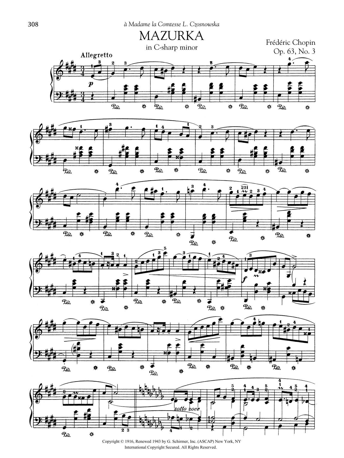 Download Frederic Chopin Mazurka In C-sharp minor, Op. 63, No. 3 Sheet Music