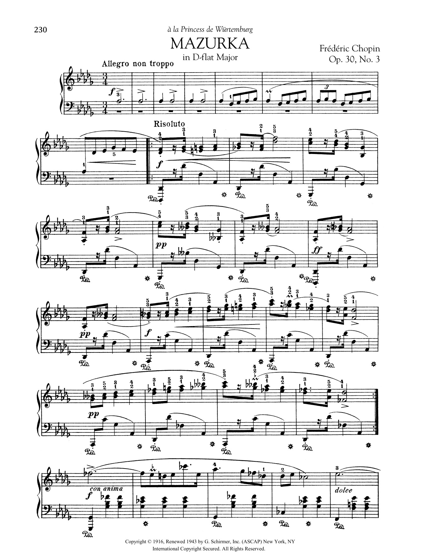 Download Frederic Chopin Mazurka in D-flat Major, Op. 30, No. 3 Sheet Music