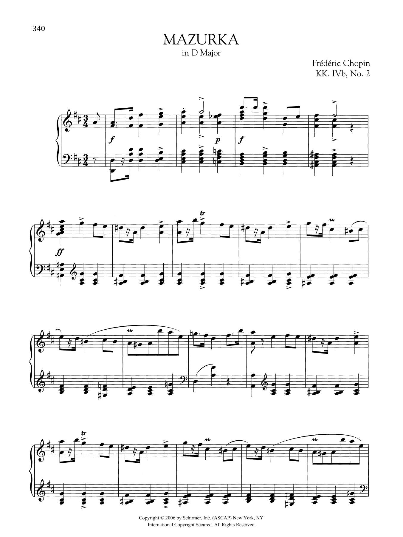 Download Frederic Chopin Mazurka in D Major, KK. IVb, No. 2 Sheet Music