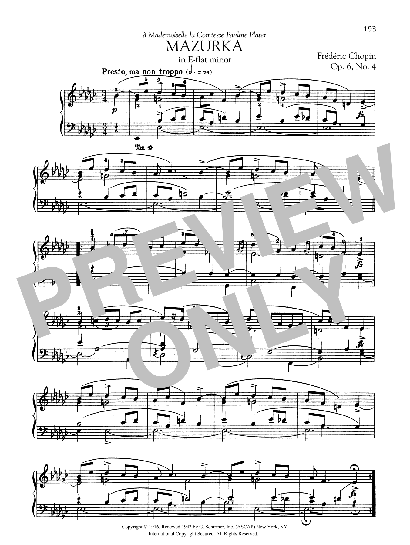 Download Frederic Chopin Mazurka in E-flat minor, Op. 6, No. 4 Sheet Music