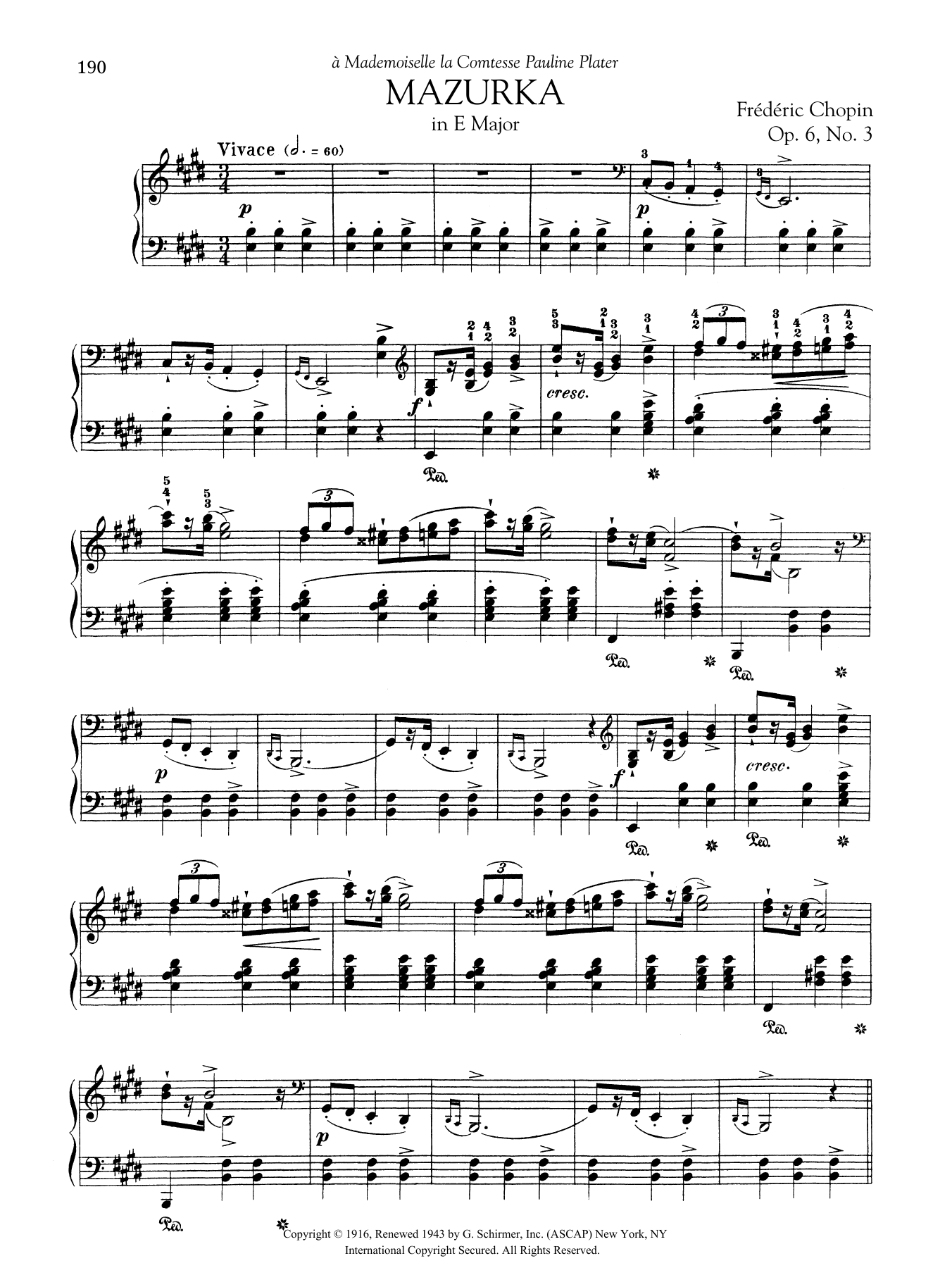Download Frederic Chopin Mazurka in E Major, Op. 6, No. 3 Sheet Music