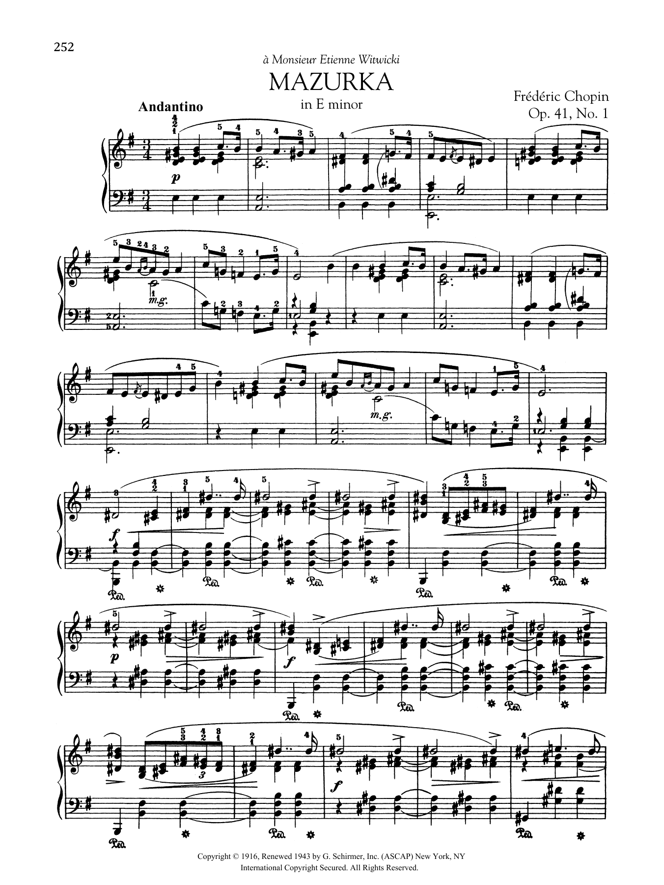 Download Frederic Chopin Mazurka in E minor, Op. 41, No. 1 Sheet Music