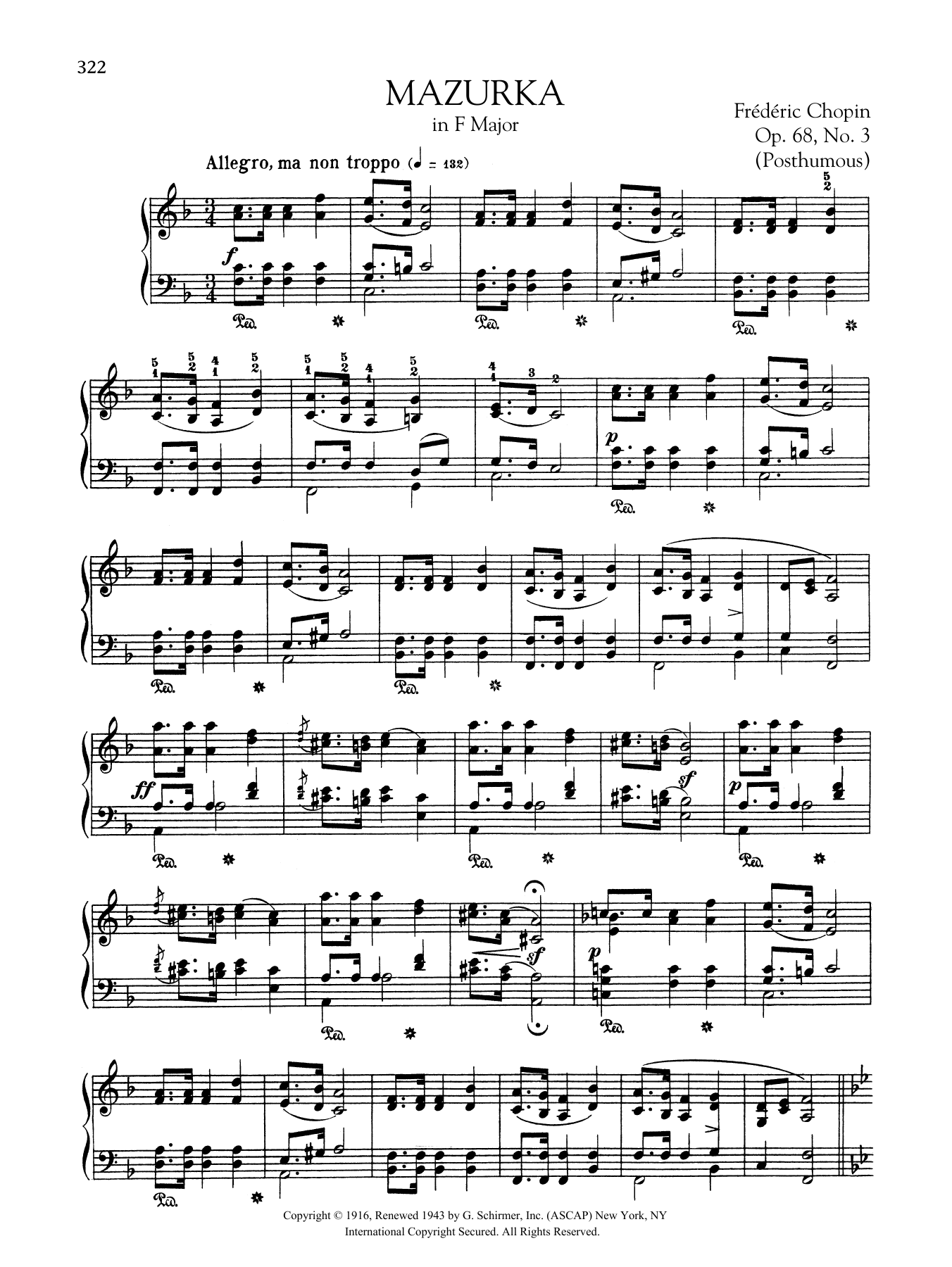 Download Frederic Chopin Mazurka in F Major, Op. 68, No. 3 (Post Sheet Music