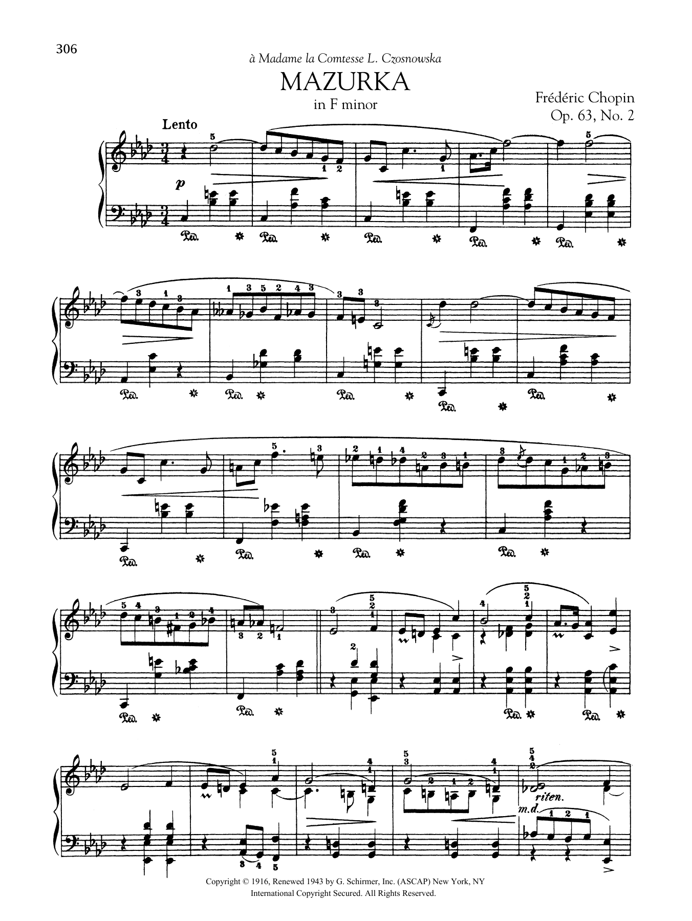 Download Frederic Chopin Mazurka in F minor, Op. 63, No. 2 Sheet Music