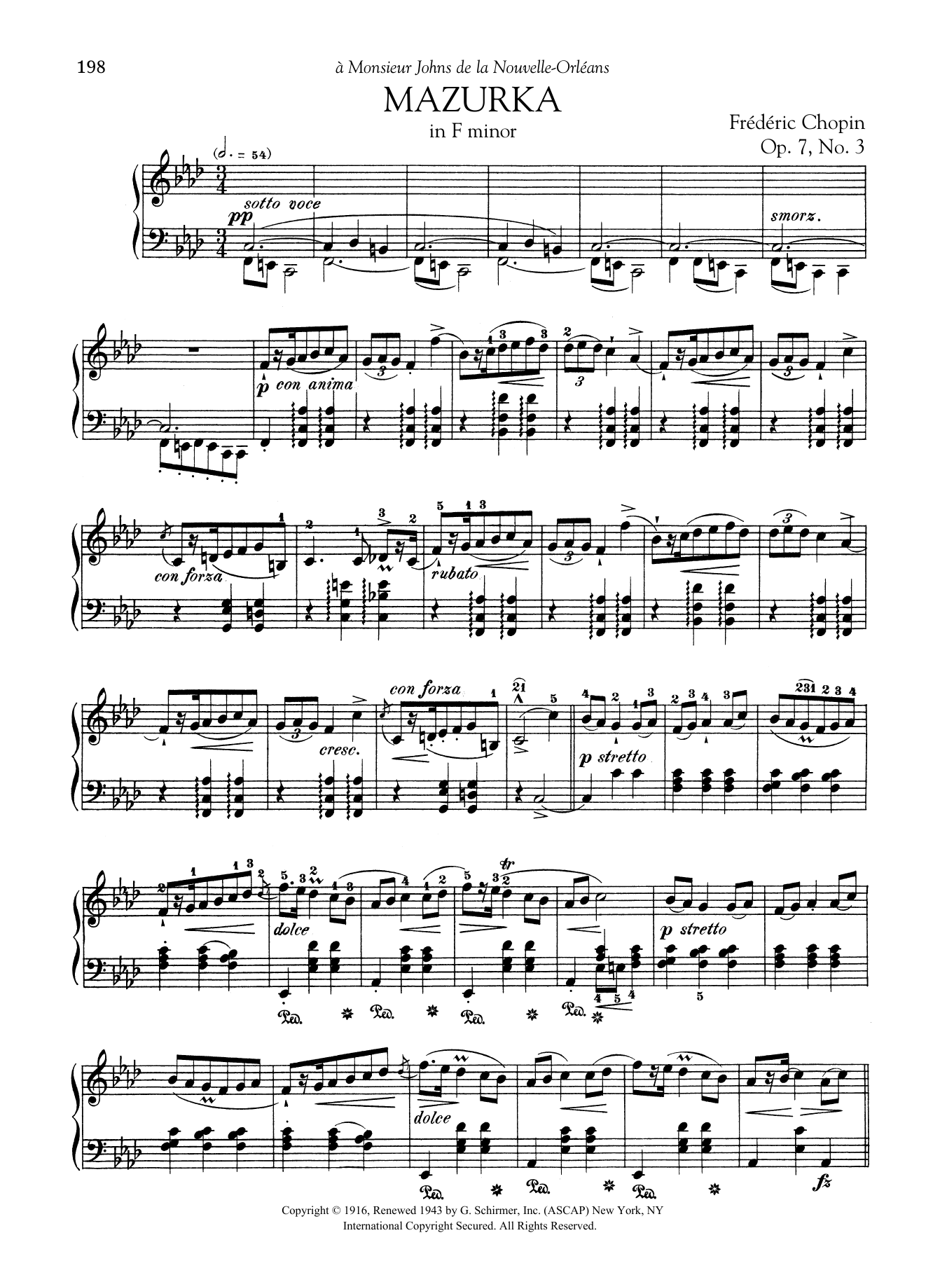 Download Frederic Chopin Mazurka in F minor, Op. 7, No. 3 Sheet Music
