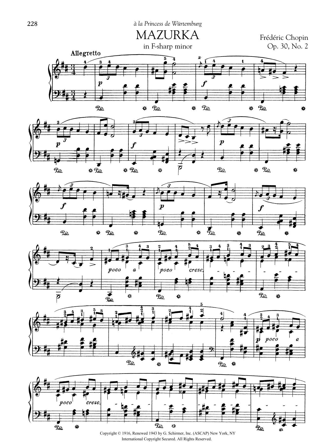 Download Frederic Chopin Mazurka in F-sharp minor, Op. 30, No. 2 Sheet Music