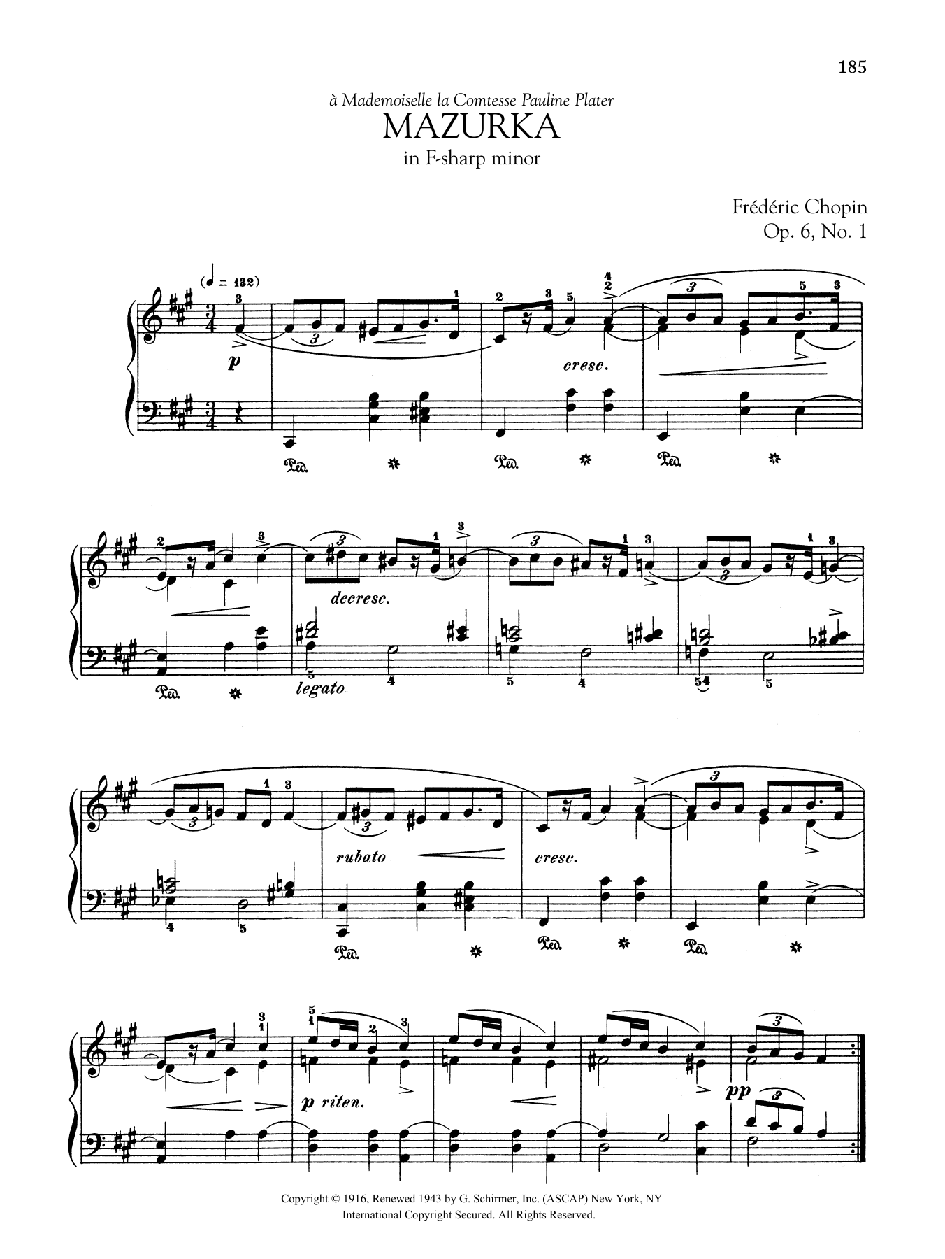 Download Frederic Chopin Mazurka in F-sharp minor, Op. 6, No. 1 Sheet Music