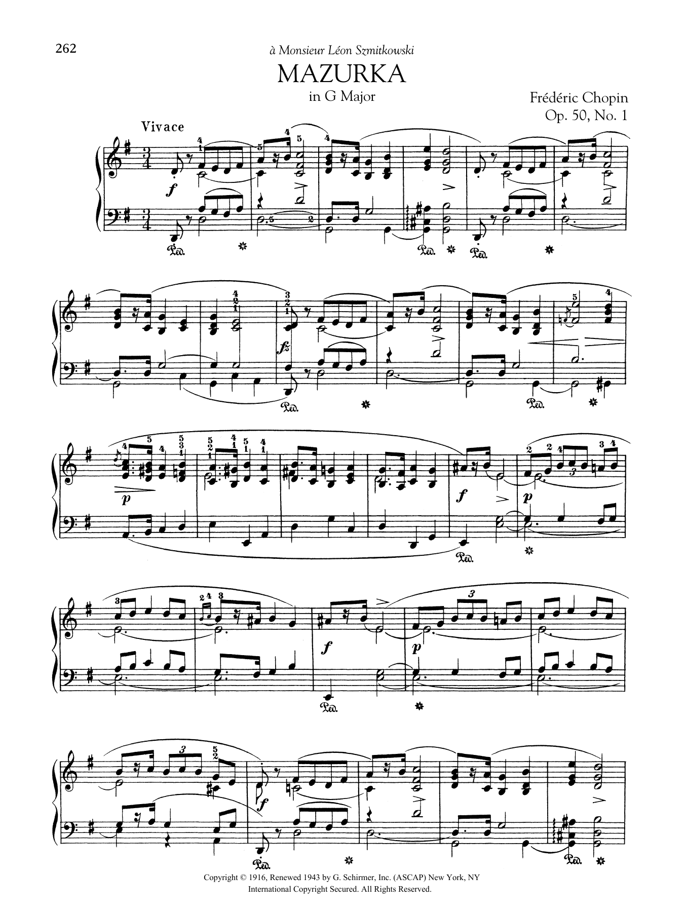 Download Frederic Chopin Mazurka in G Major, Op. 50, No. 1 Sheet Music
