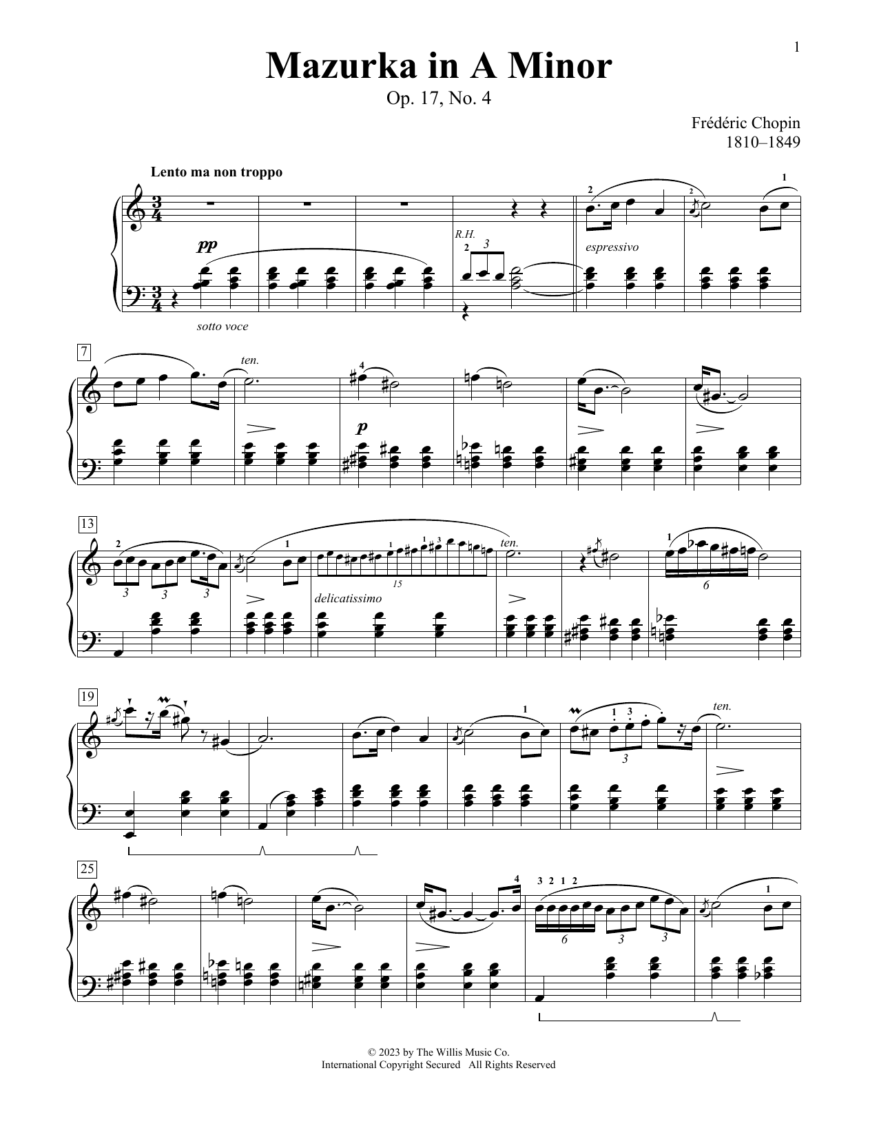 Frederic Chopin Mazurka, Op. 17, No. 4 sheet music notes printable PDF score