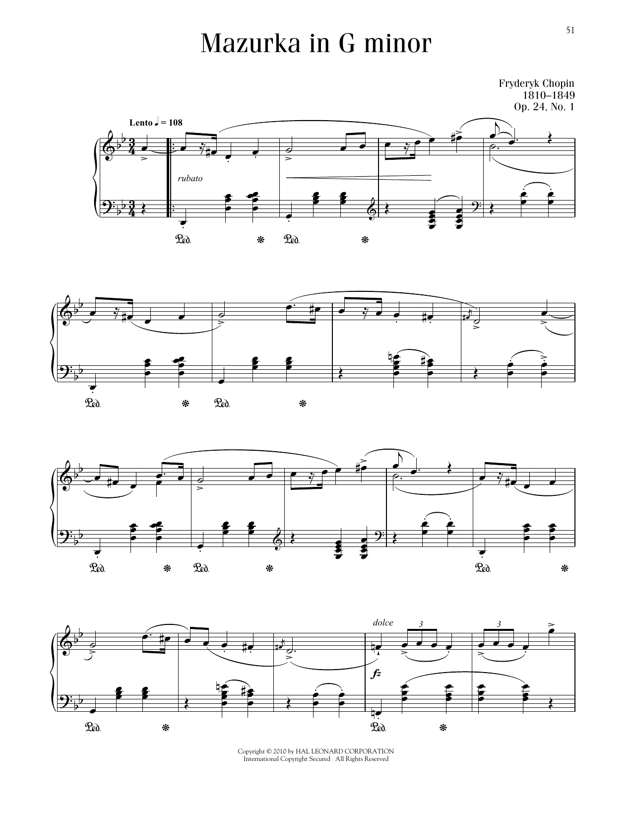 Frédéric Chopin Mazurka, Op. 24, No. 1 sheet music notes printable PDF score