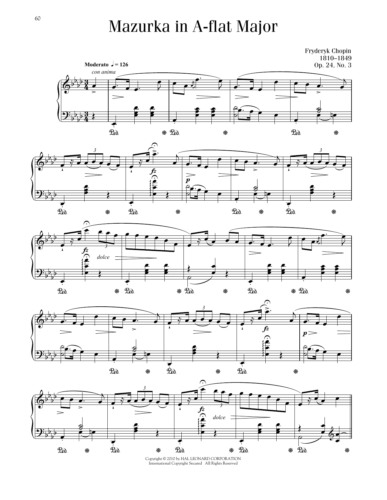 Frédéric Chopin Mazurka, Op. 24, No. 3 sheet music notes printable PDF score