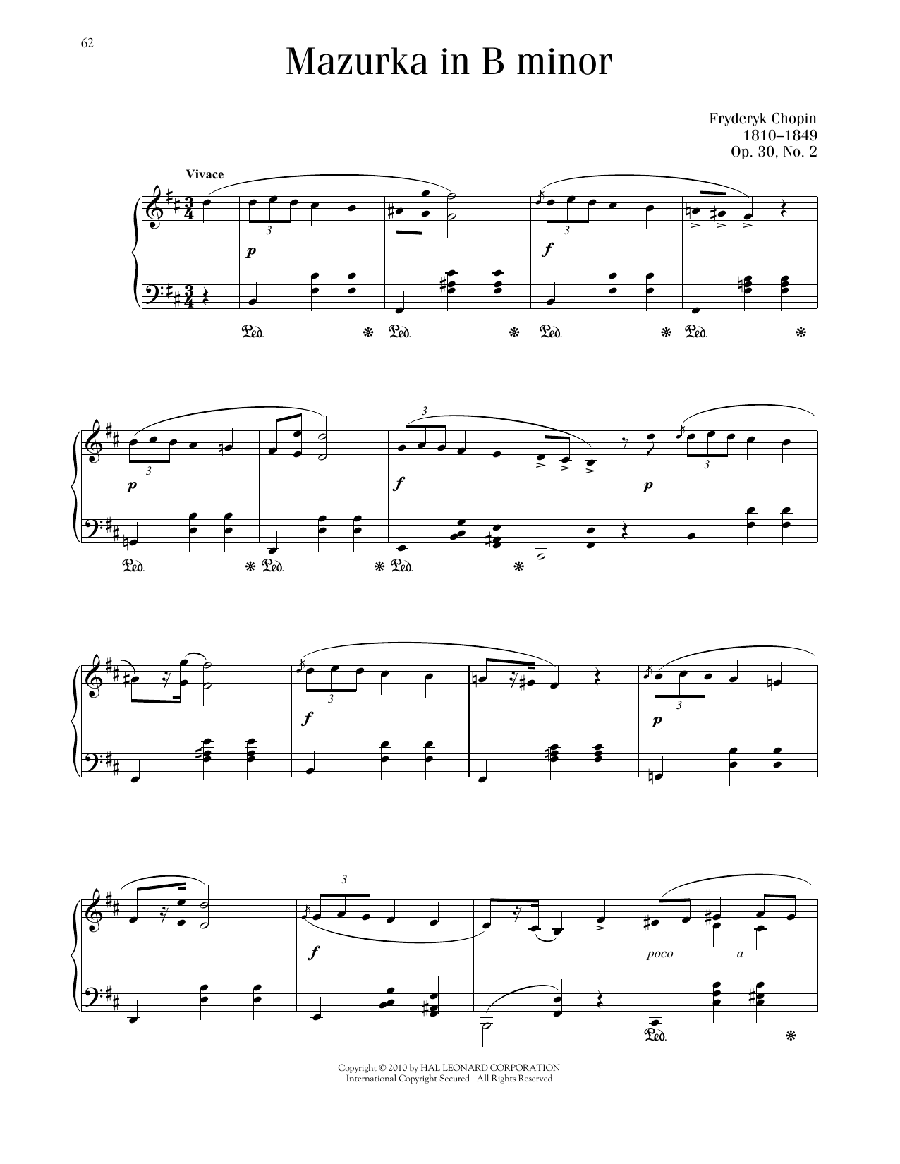 Frédéric Chopin Mazurka, Op. 30, No. 2 sheet music notes printable PDF score
