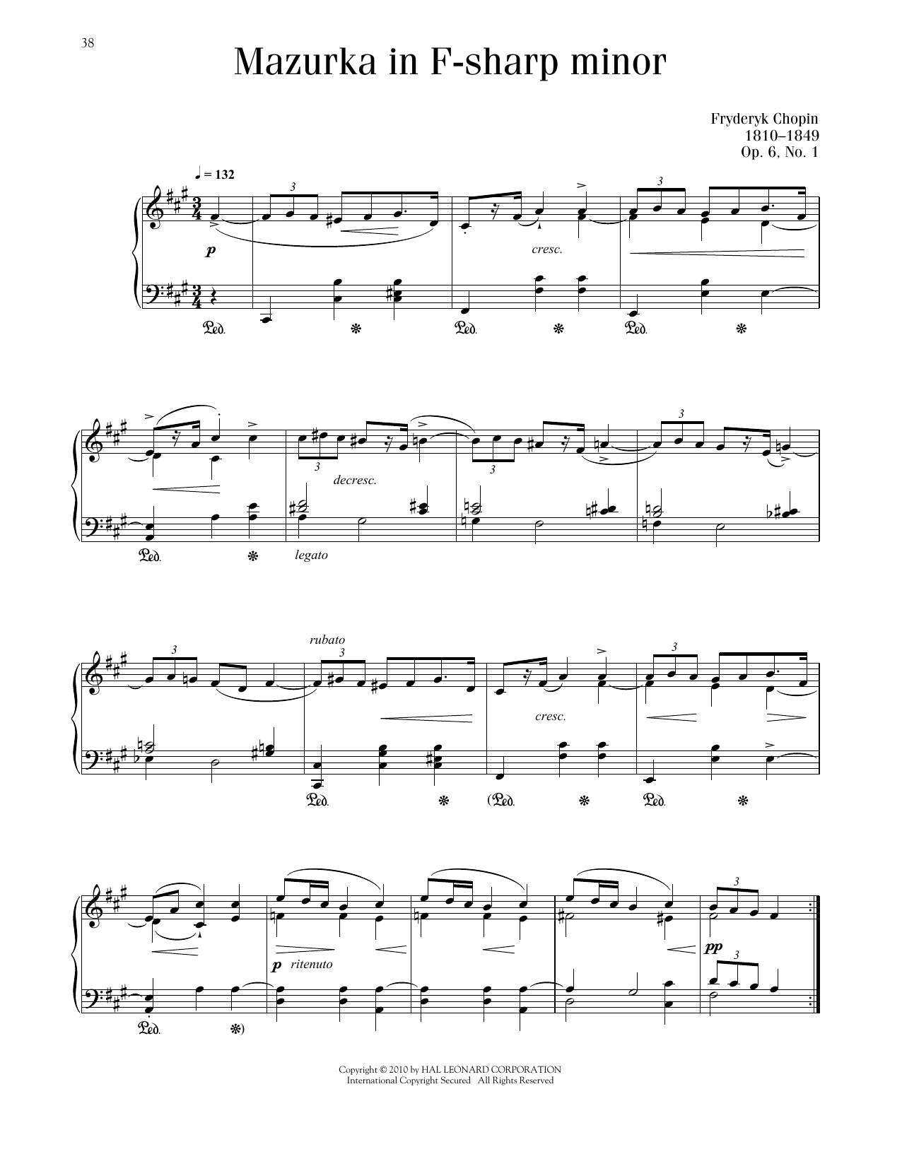 Frédéric Chopin Mazurka, Op. 6, No. 1 sheet music notes printable PDF score