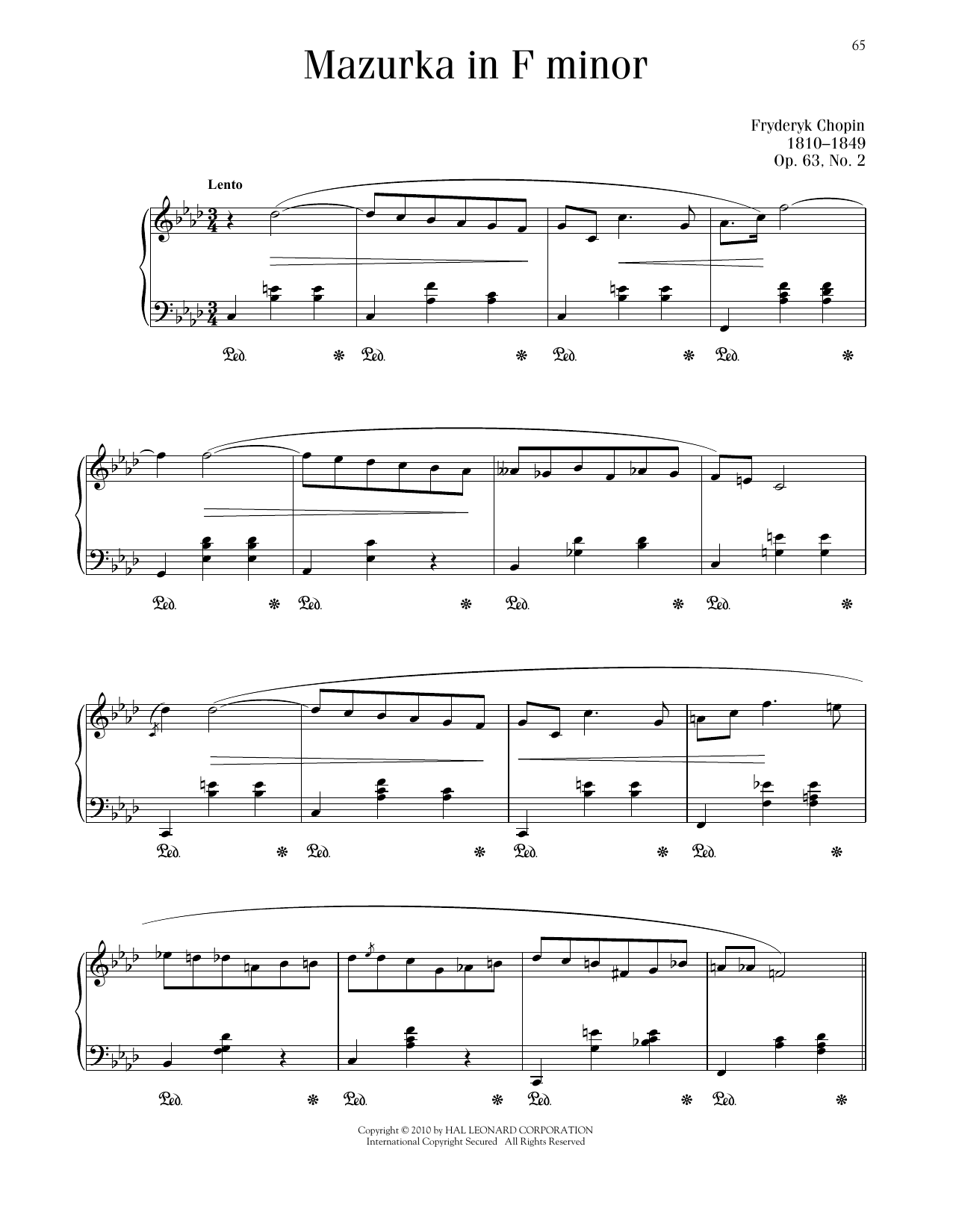 Frédéric Chopin Mazurka, Op. 63, No. 2 sheet music notes printable PDF score