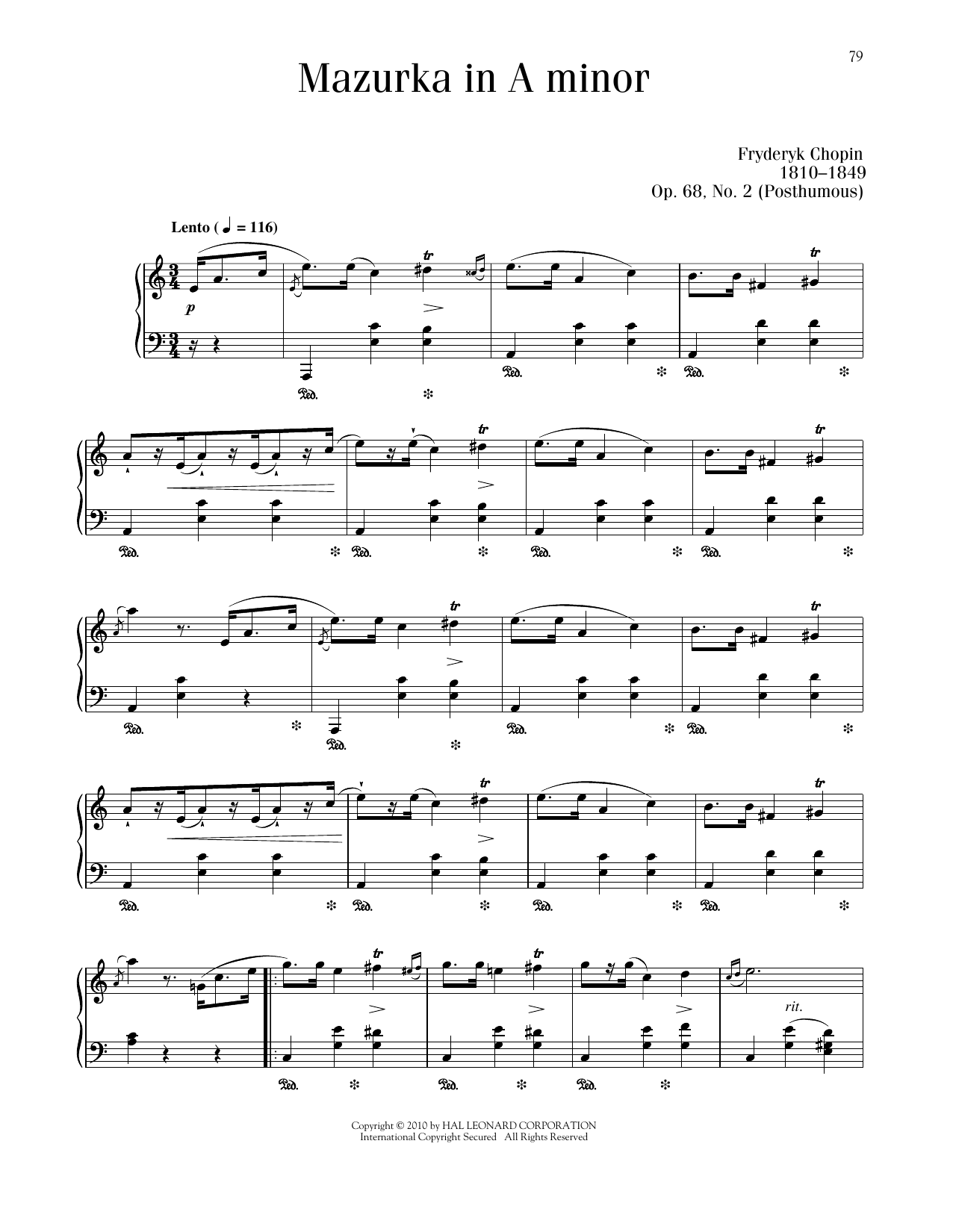 Frédéric Chopin Mazurka, Op. 68, No. 2 sheet music notes printable PDF score