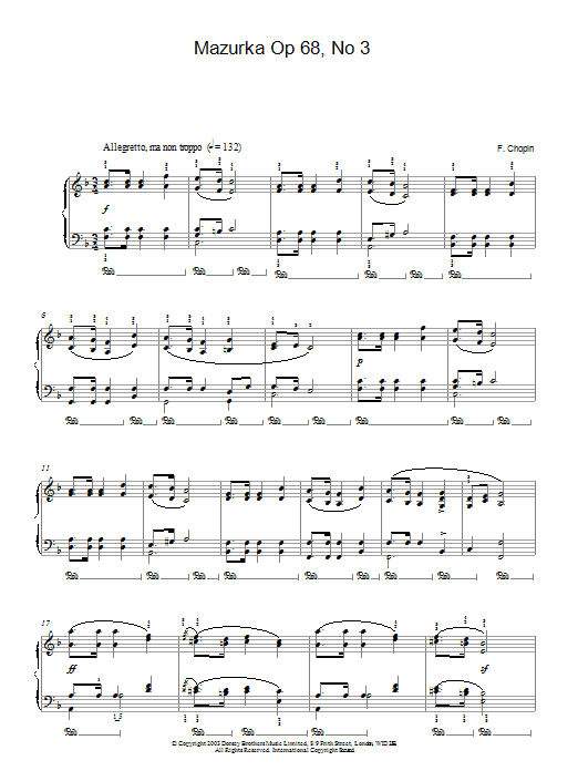 Download Frederic Chopin Mazurka Op.68, No.3 Sheet Music