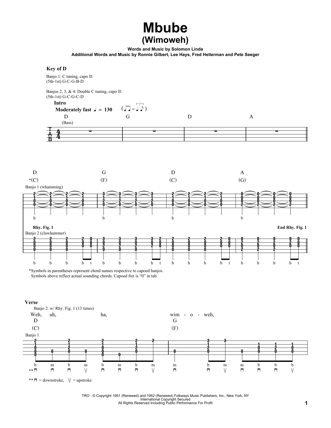 Download Pete Seeger Mbube (Wimoweh) Sheet Music