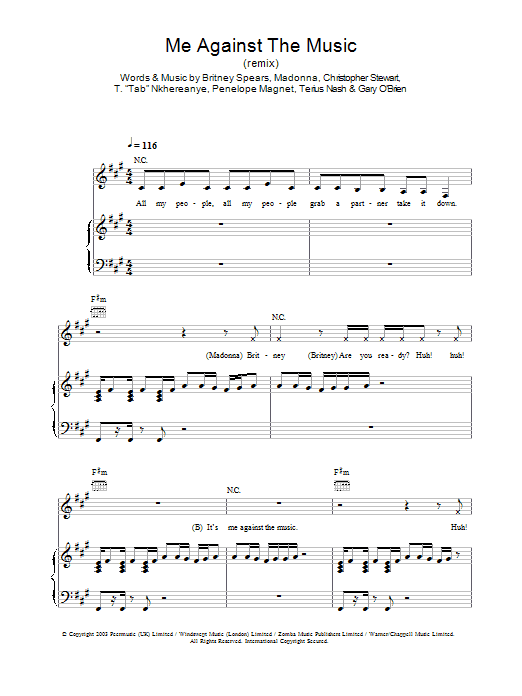 Download Britney Spears Me Against The Music (remix) Sheet Music