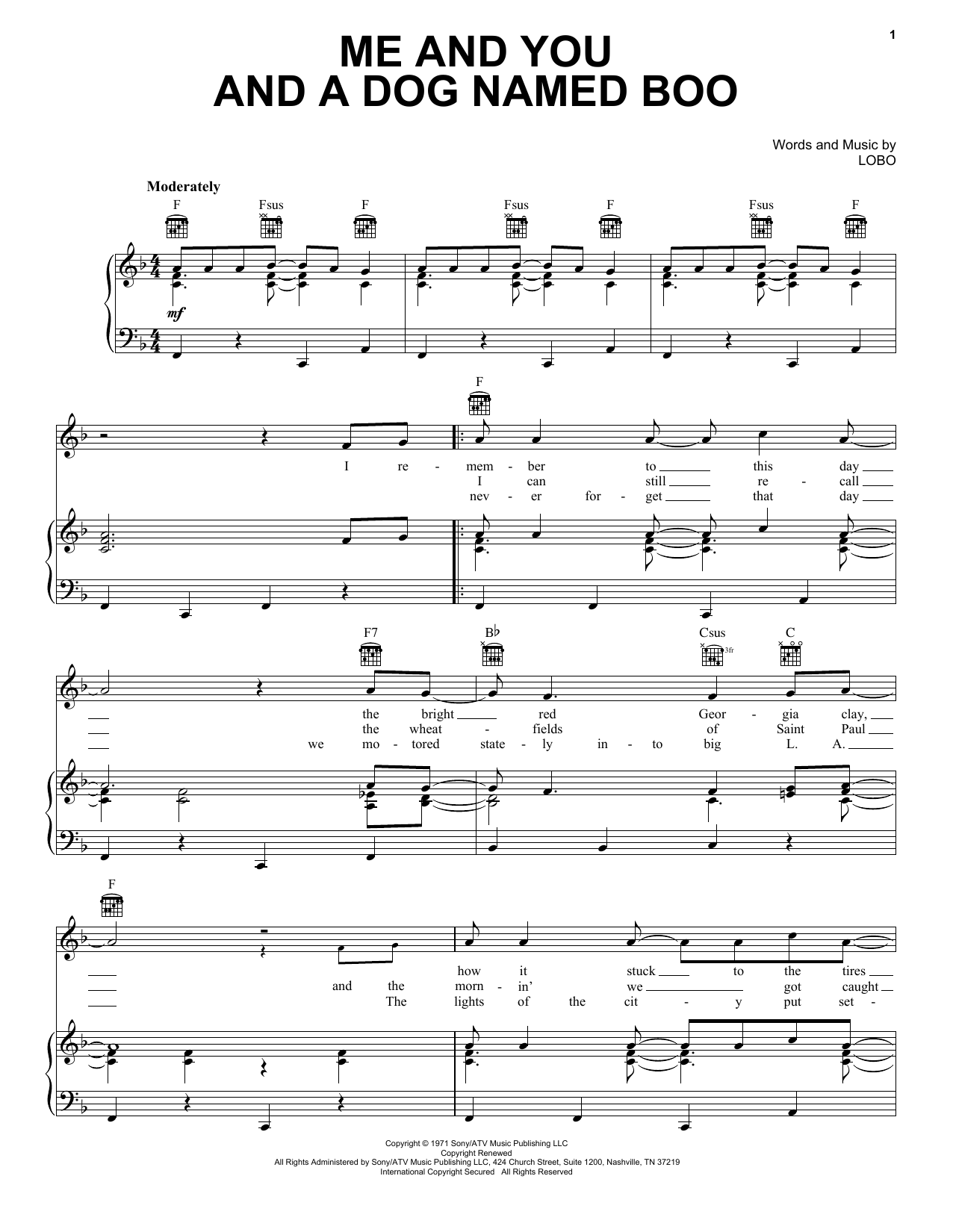 Download Lobo Me And You And A Dog Named Boo Sheet Music