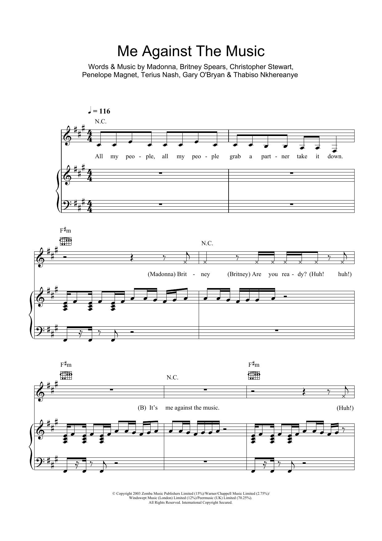 Download Britney Spears Me Against The Music (Remix) (featuring Sheet Music