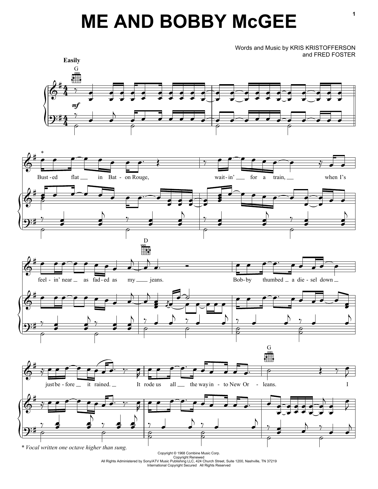 Download Janis Joplin Me And Bobby McGee Sheet Music