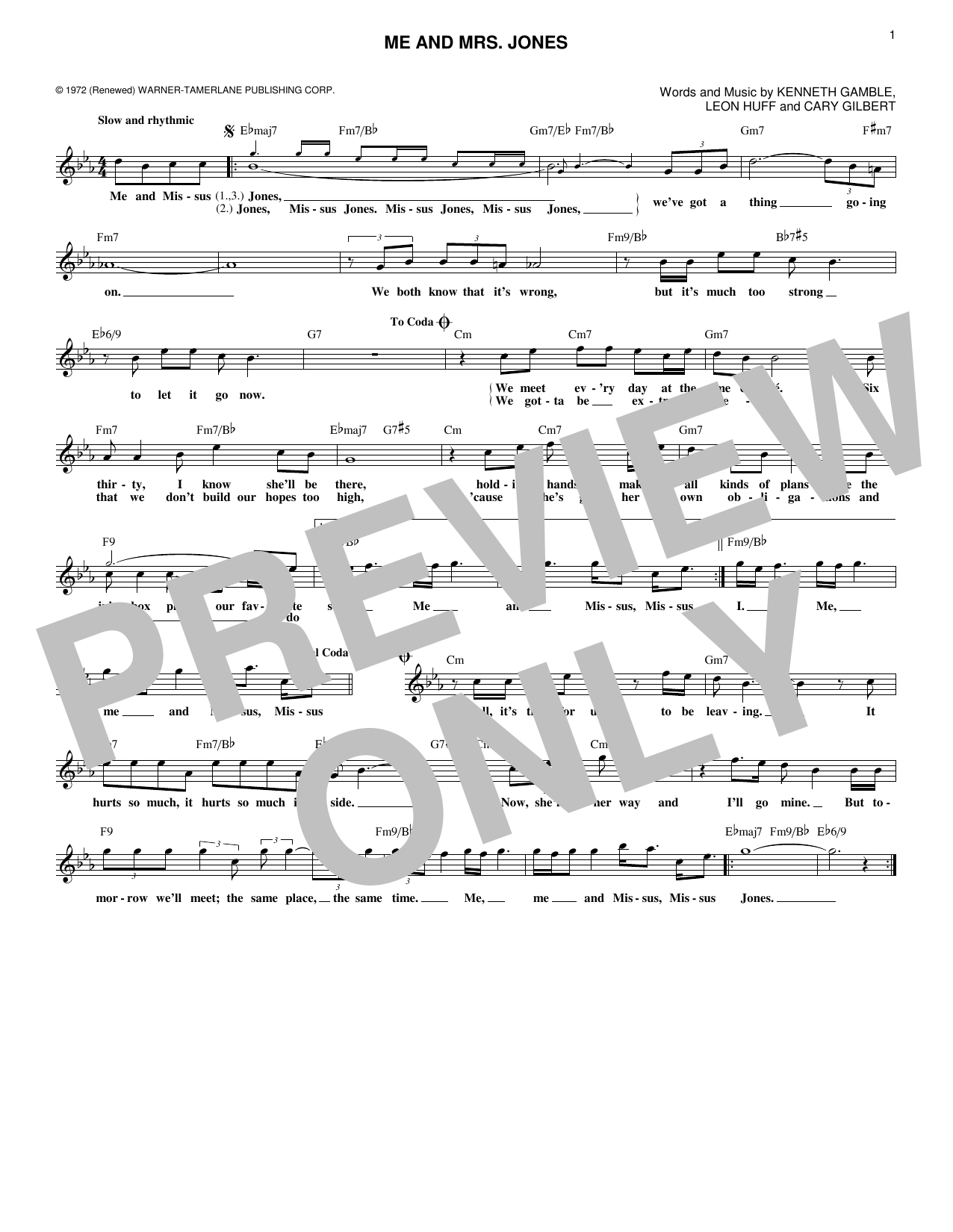 Download Kenneth Gamble Me And Mrs. Jones Sheet Music