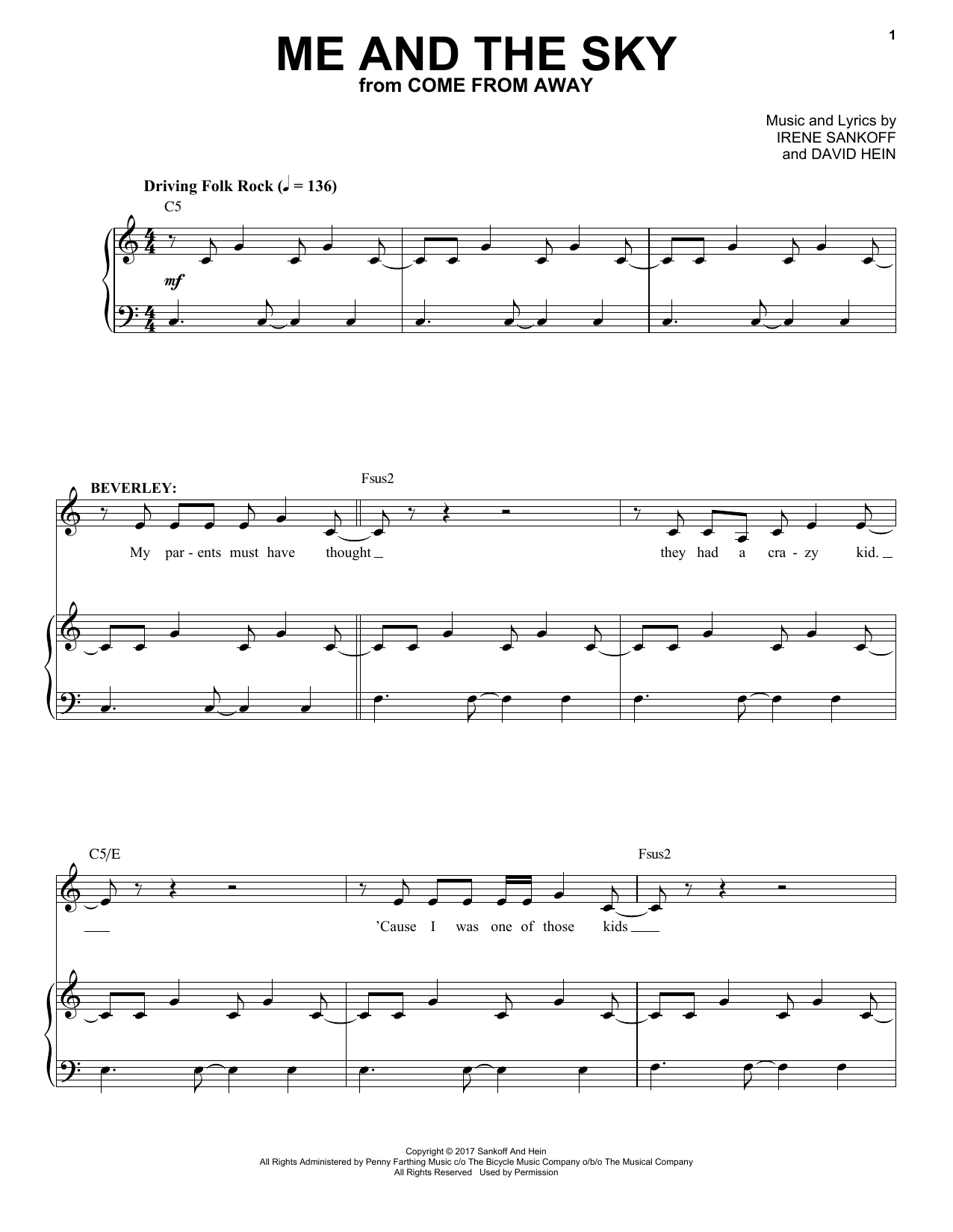 Download Irene Sankoff & David Hein Me And The Sky (from Come From Away) Sheet Music