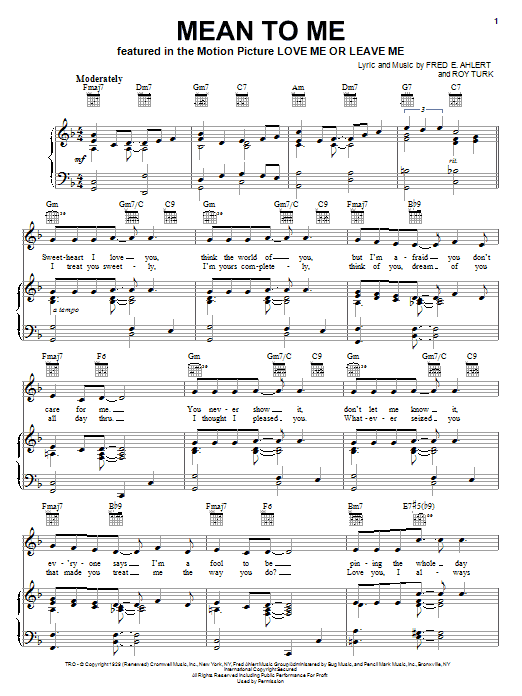Download Billie Holiday Mean To Me Sheet Music