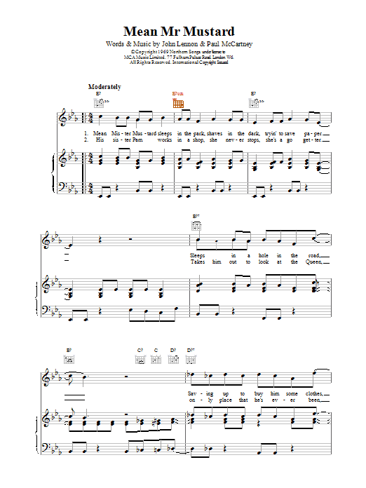 The Beatles Mean Mr Mustard sheet music notes printable PDF score