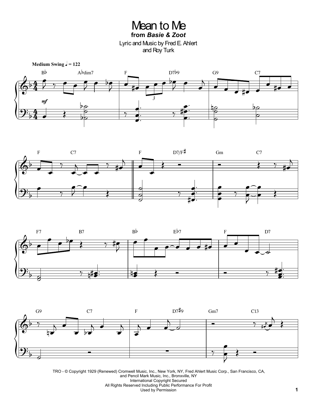 Download Count Basie Mean To Me Sheet Music