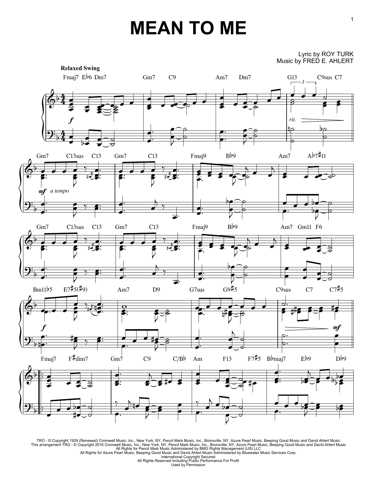 Download Roy Turk Mean To Me (arr. Brent Edstrom) Sheet Music