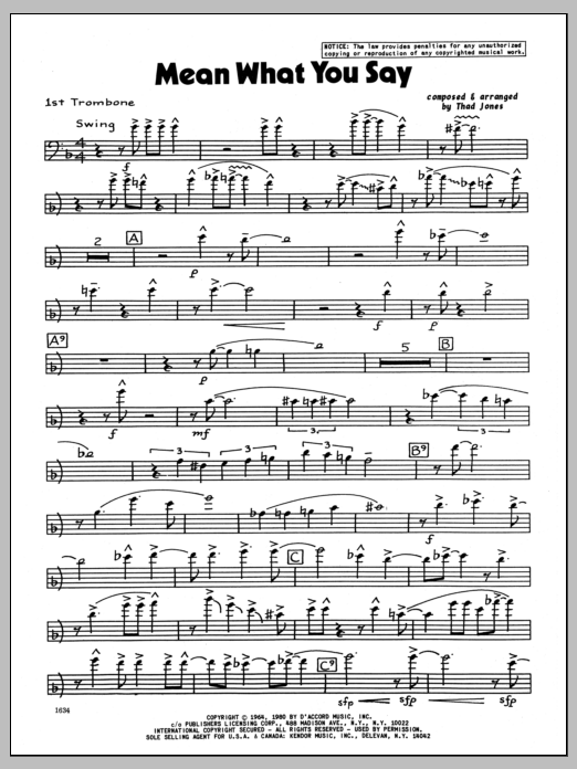 Download Thad Jones Mean What You Say - 1st Trombone Sheet Music