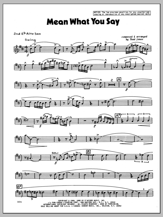 Download Thad Jones Mean What You Say - 2nd Eb Alto Saxopho Sheet Music