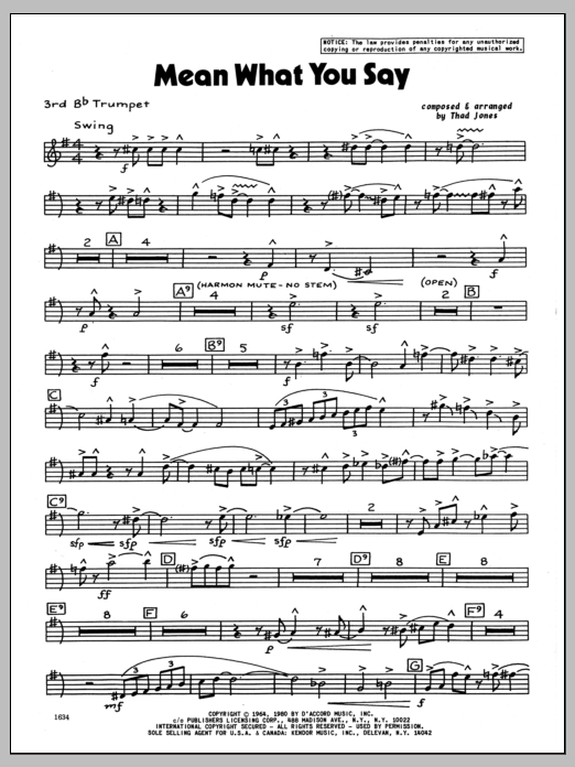 Download Thad Jones Mean What You Say - 3rd Bb Trumpet Sheet Music