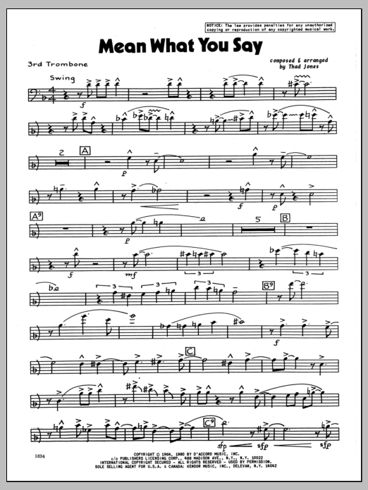 Download Thad Jones Mean What You Say - 3rd Trombone Sheet Music