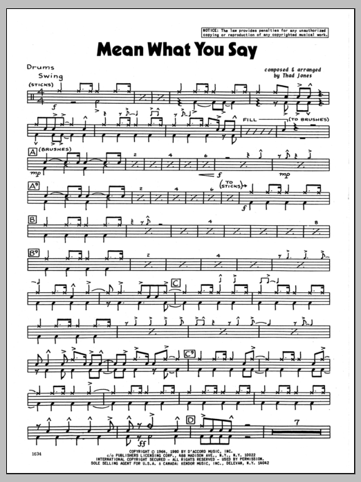 Download Thad Jones Mean What You Say - Drums Sheet Music