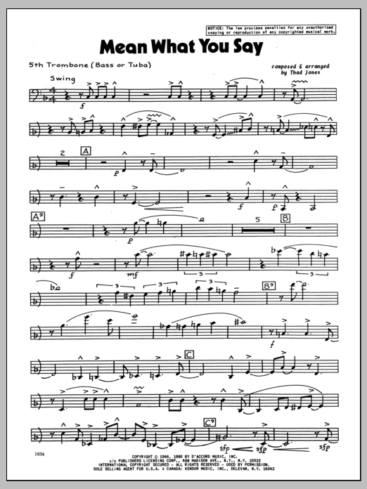 Download Thad Jones Mean What You Say - Trombone 5 Sheet Music