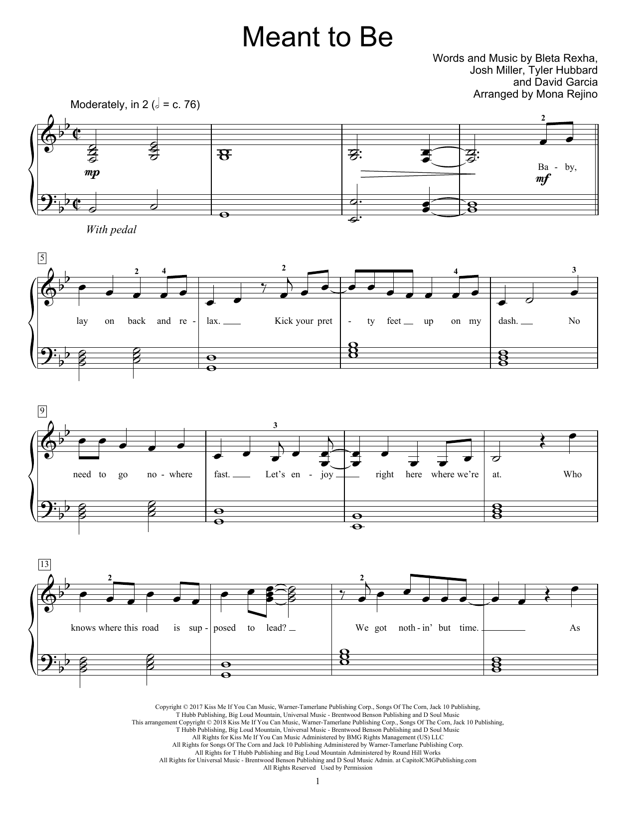 Download Bebe Rexha Meant To Be (feat. Florida Georgia Line Sheet Music