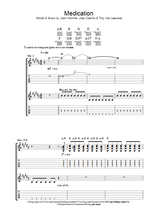 Download Queens Of The Stone Age Medication Sheet Music
